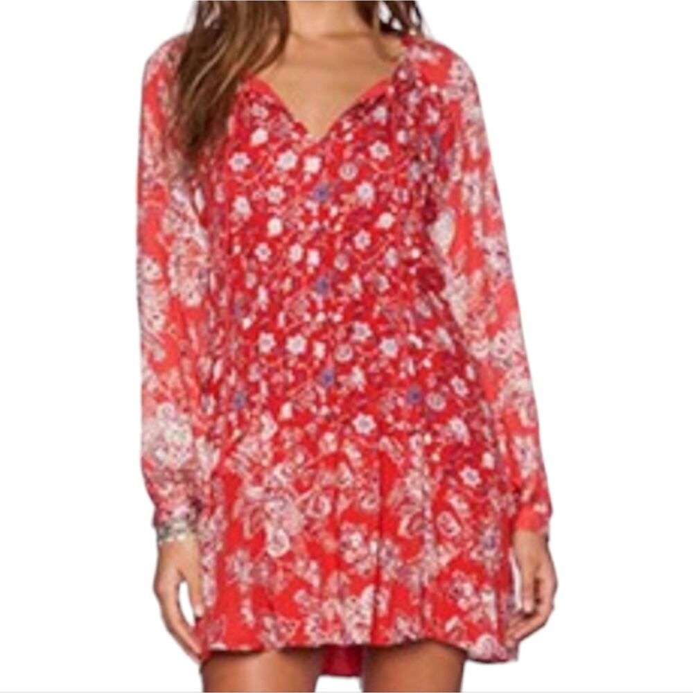 𝅺Free people boho floral cottagecore‎ Lolita long sleeve mini dress tunic sz XS